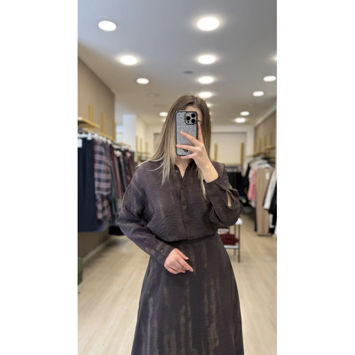 Wib Batik Desenli Organik Kumaş Etekli İkili Takım