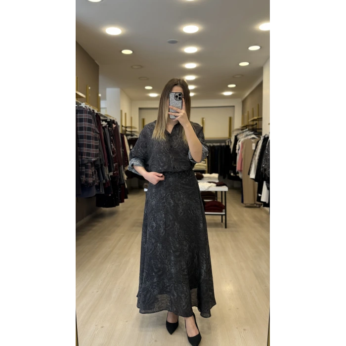 Wib Batik Desenli Organik Kumaş Etekli İkili Takım