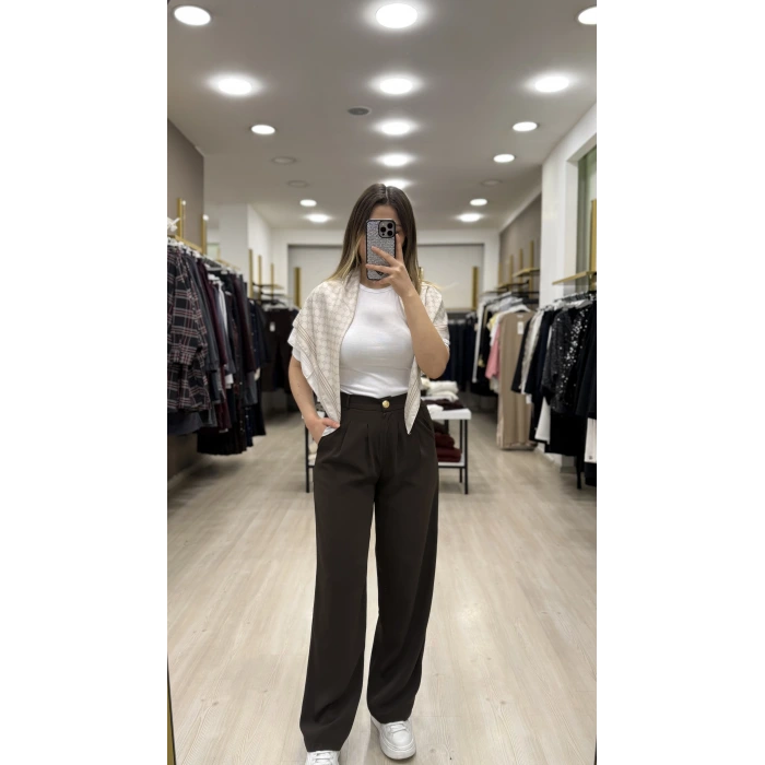 Teks Düğmeli Palazzo Pantolon