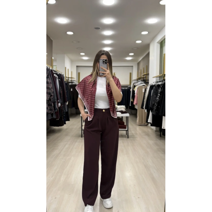 Teks Düğmeli Palazzo Pantolon