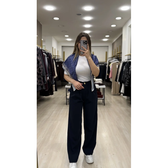 Teks Düğmeli Palazzo Pantolon