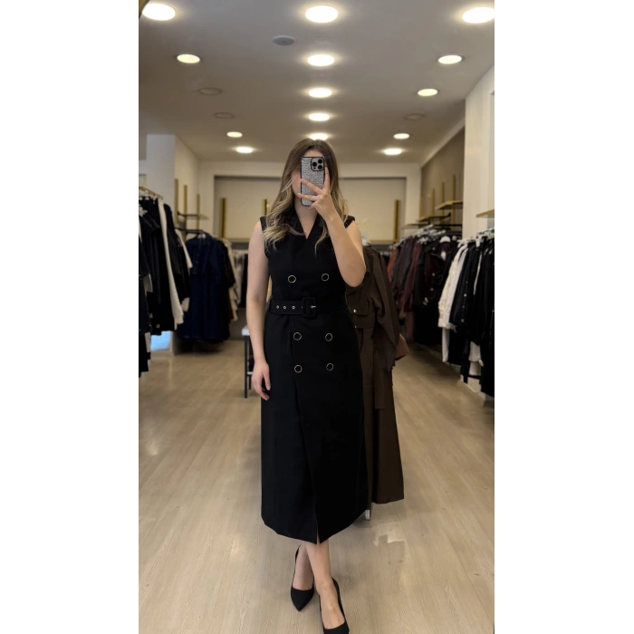 Düğme Kemer Detaylı Elbise