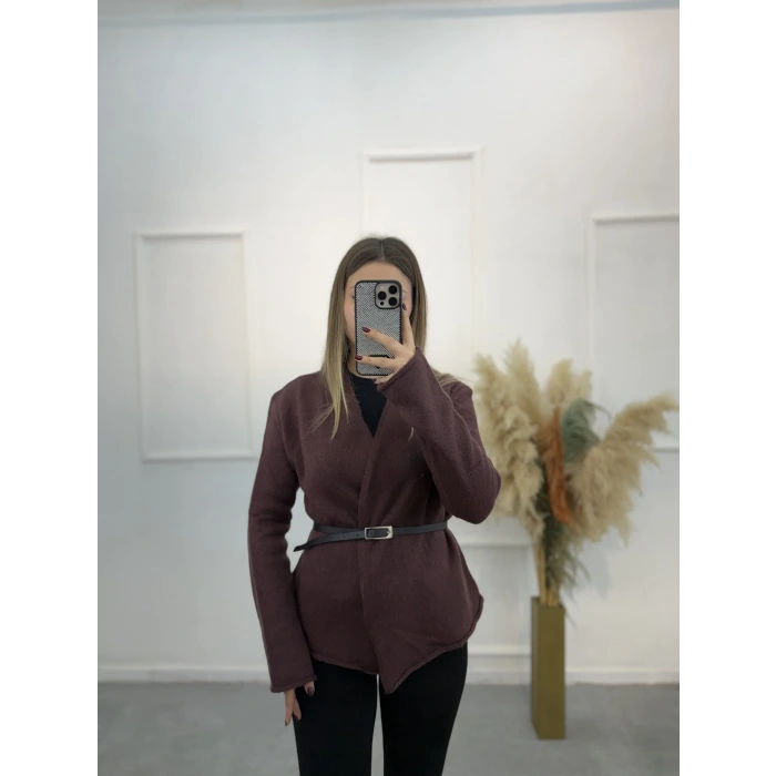 Agela Deri Kemerli Triko Hırka