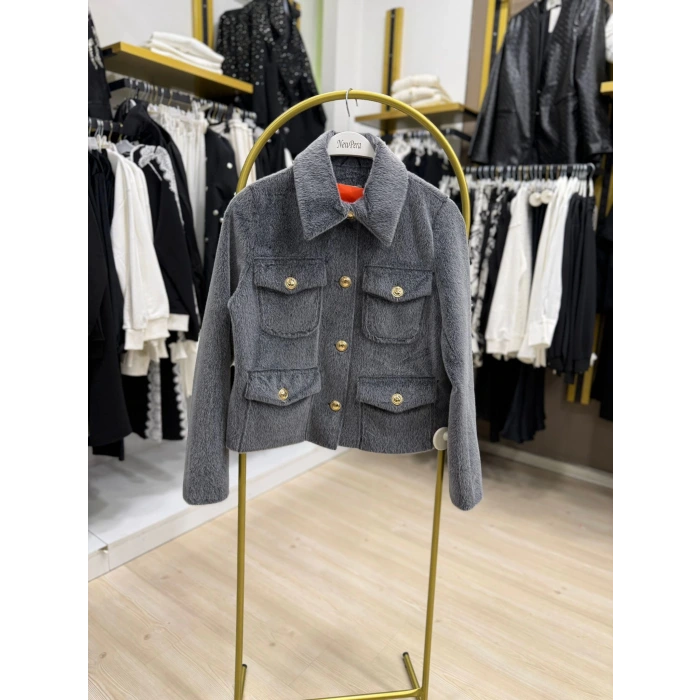 Amber Düğme Ve Cepli Kısak Kürk