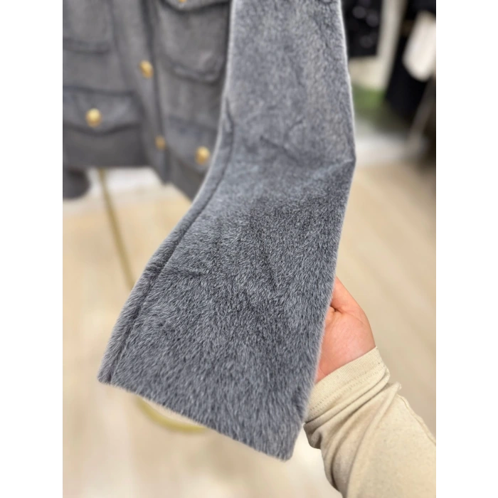 Amber Düğme Ve Cepli Kısak Kürk