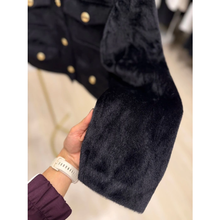 Amber Düğme Ve Cepli Kısak Kürk