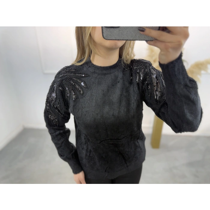 Angora Boncuklu Bisiklet Yaka Kazak