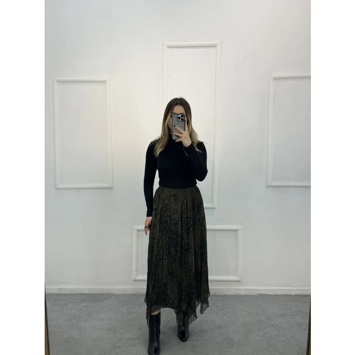 Bezzi Şal Desenli Asimetrik Etek