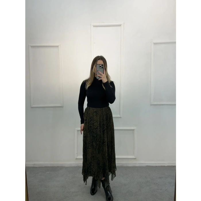 Bezzi Şal Desenli Asimetrik Etek