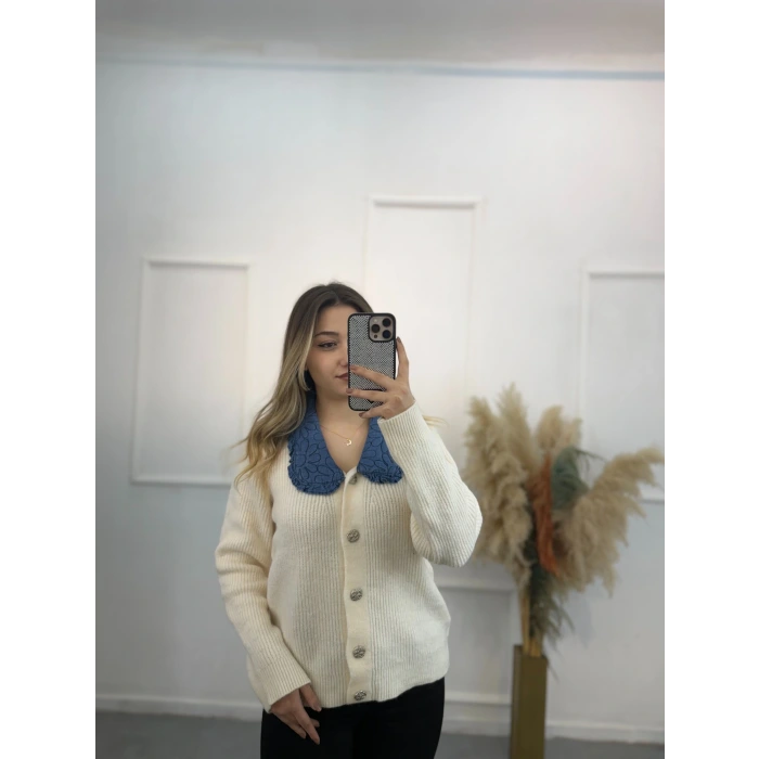 Brontide Denim Detaylı Vintage Hırka