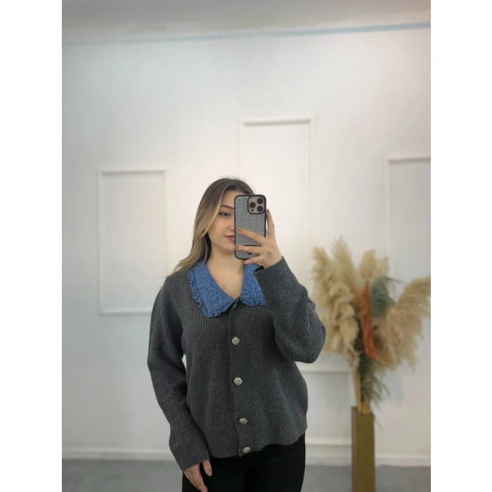 Brontide Denim Detaylı Vintage Hırka