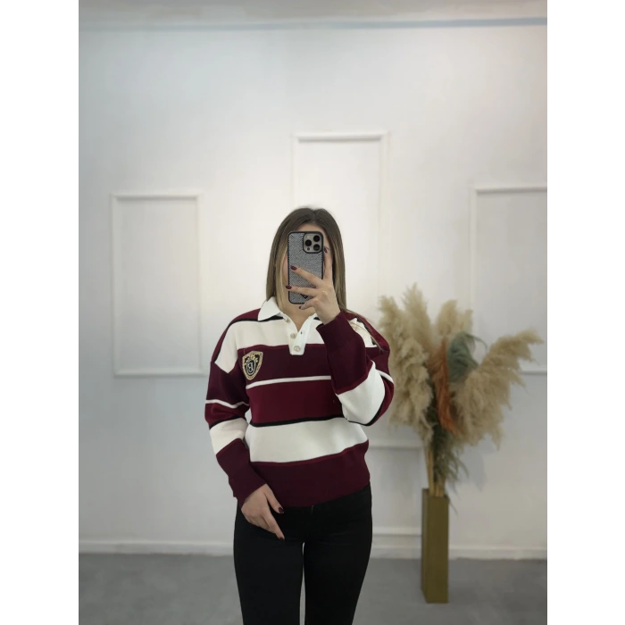 Bymn B Taşlı Kalın Çizgili Tiriko Kazak