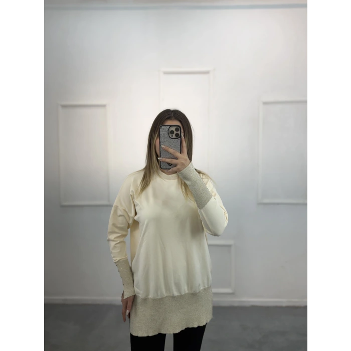 Ceks Yaka Ve Kol Simli Merserize Tunik