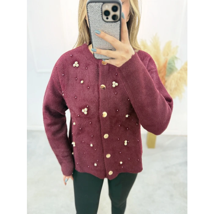 Cell Angora İnci Ve Taş Detaylı Hırka