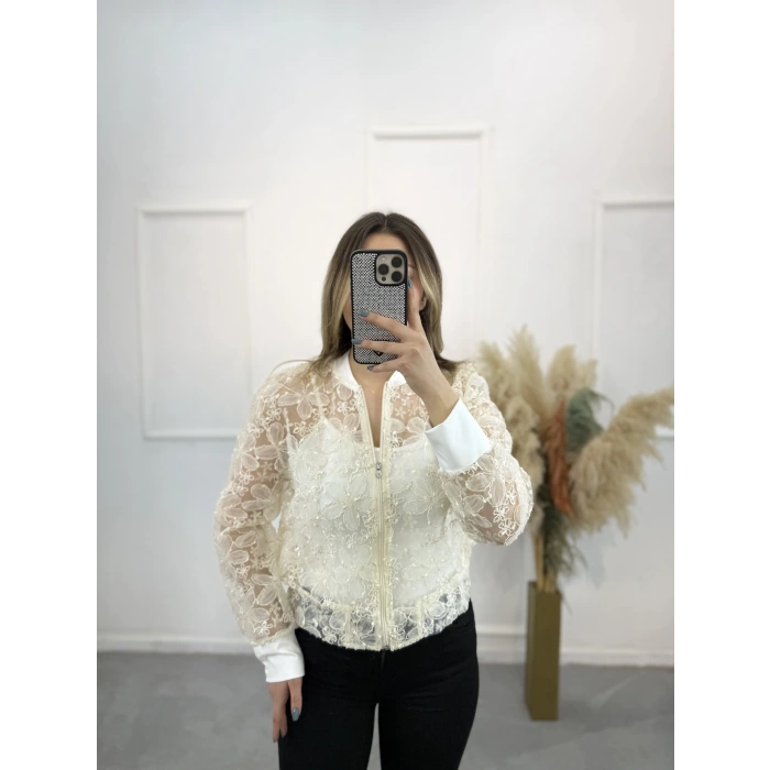 Dantel Güpürlü Bomber Ceket