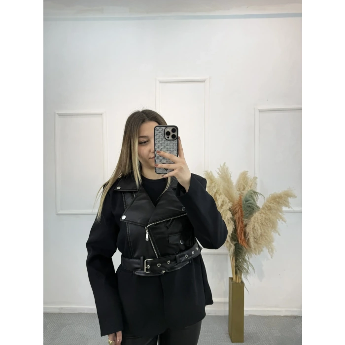 Deri Garnili Blazer Ceket