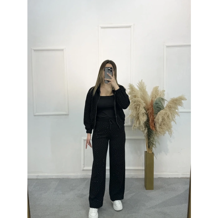 Dökme Taşlı Fermuarlı İkili Takım