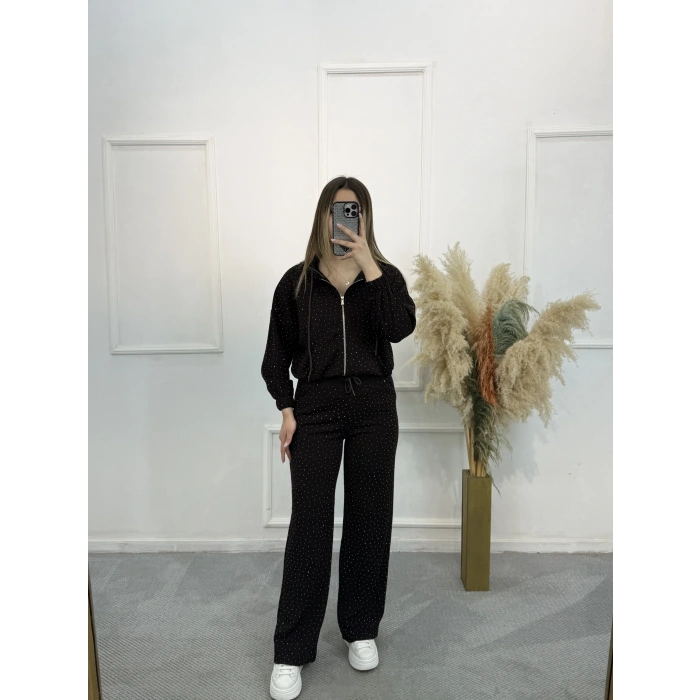 Dökme Taşlı Fermuarlı İkili Takım