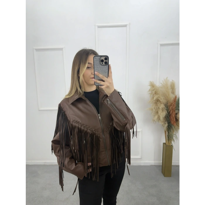 Federol Püsküllü Tasarım Deri Ceket