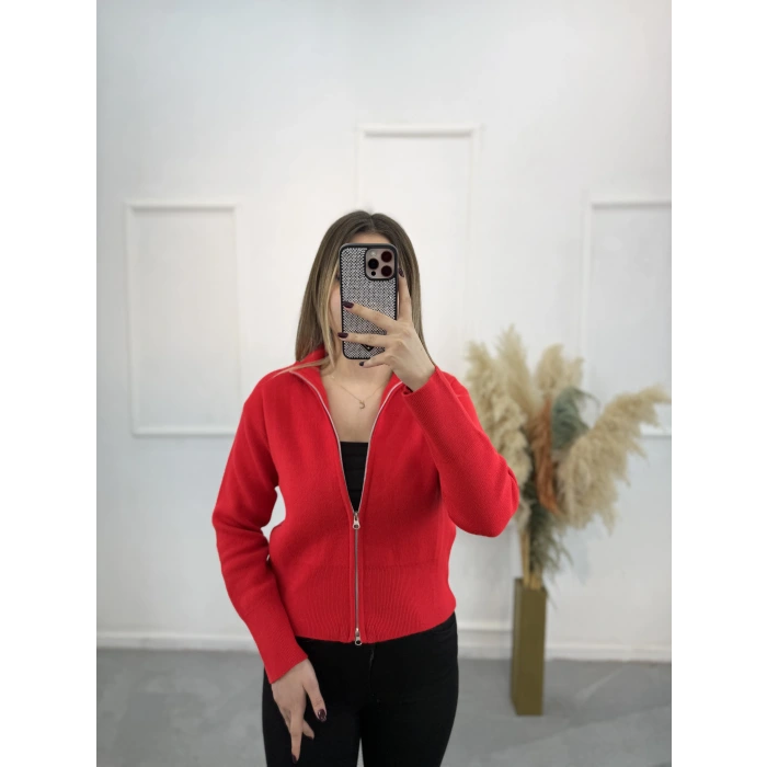 Fine Çift Fermuarlı Triko Hırka