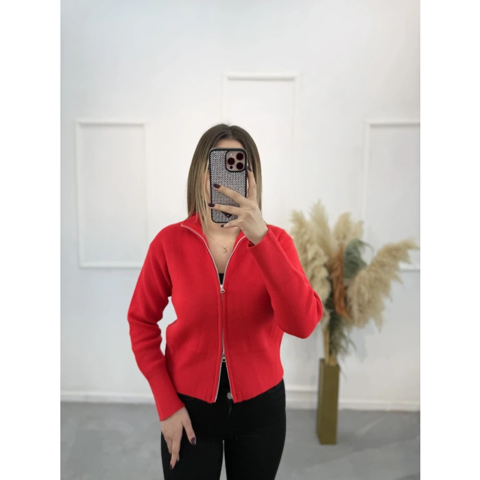 Fine Çift Fermuarlı Triko Hırka