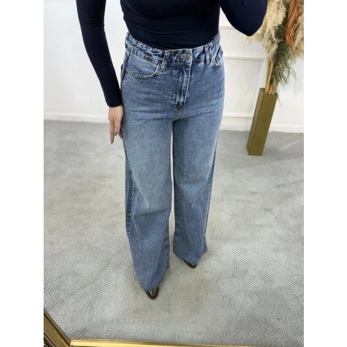 Gewa Kesik Paça Full Taşlı Palazzo Jean