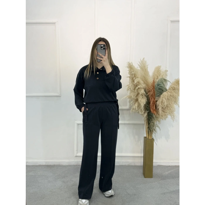 Gisa Dik Yaka Düğme Detaylı Modal İkili Takım