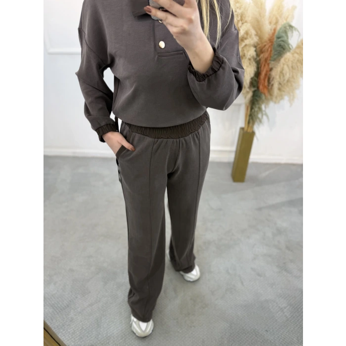 Gisa Dik Yaka Düğme Detaylı Modal İkili Takım