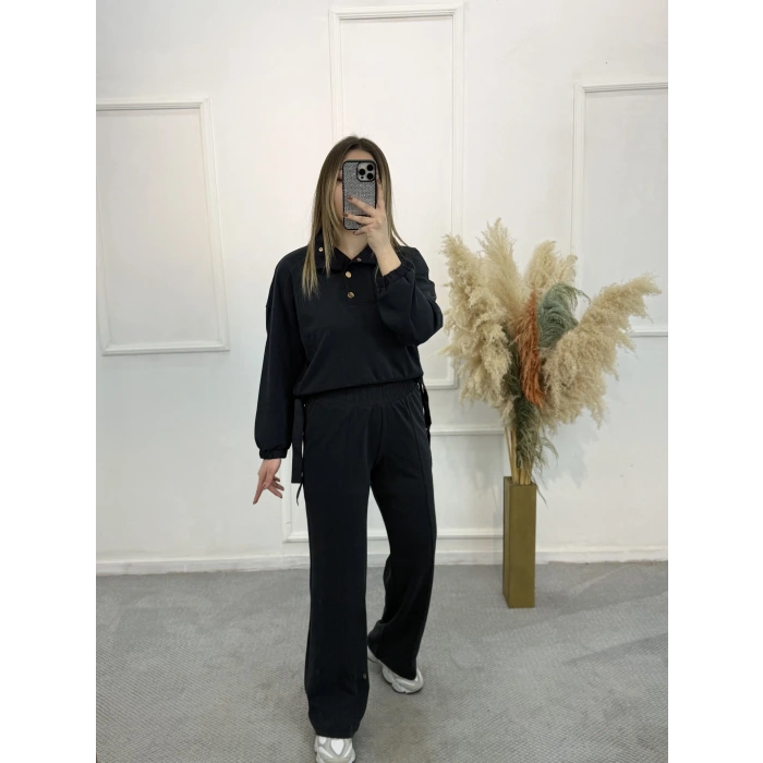 Gisa Dik Yaka Düğme Detaylı Modal İkili Takım