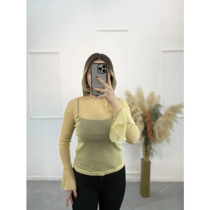 Gold Simli Tül Bluz