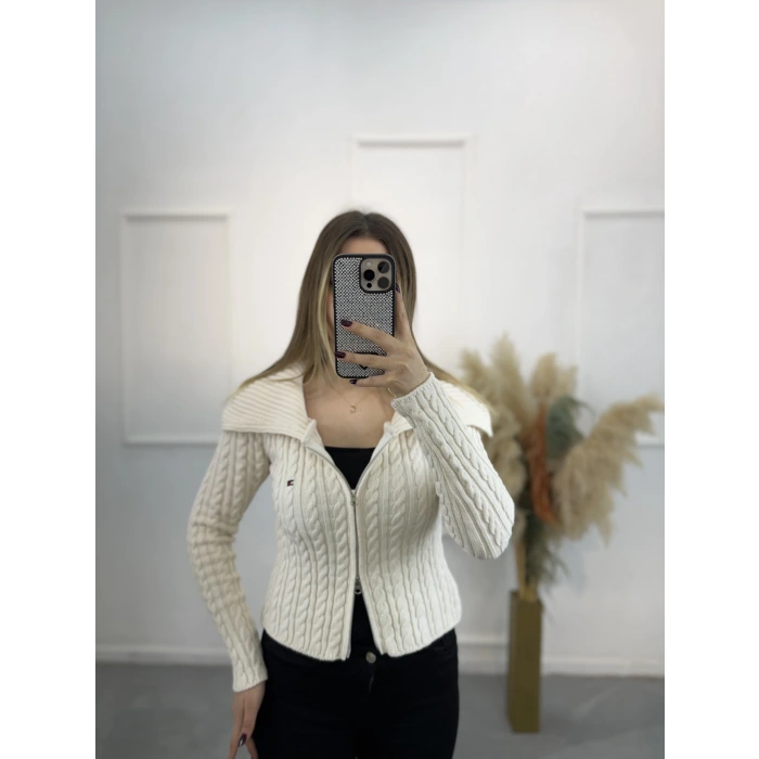 Heliz Fermuarlı Örgülü Hırka