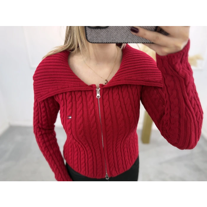 Heliz Fermuarlı Örgülü Hırka