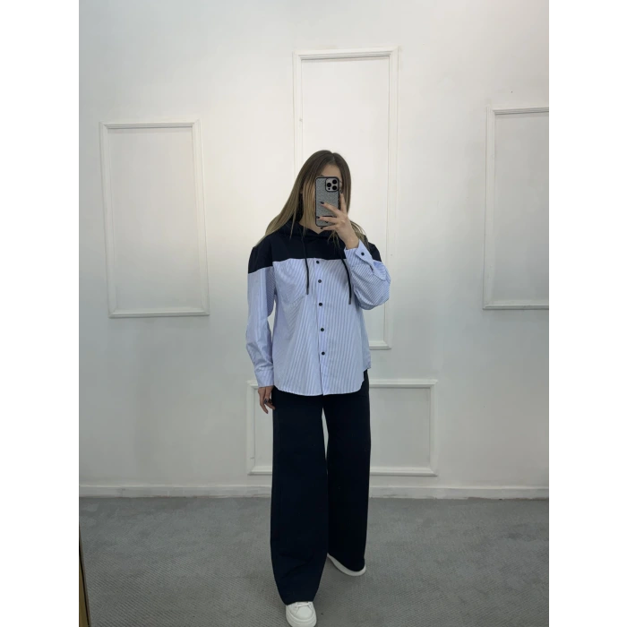 Larva Gömlek Garnili Kapişonlu İkili Takım