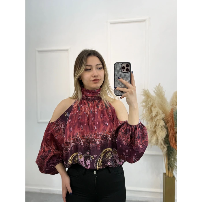 Lukp Etnik Desenli Şifon Bluz