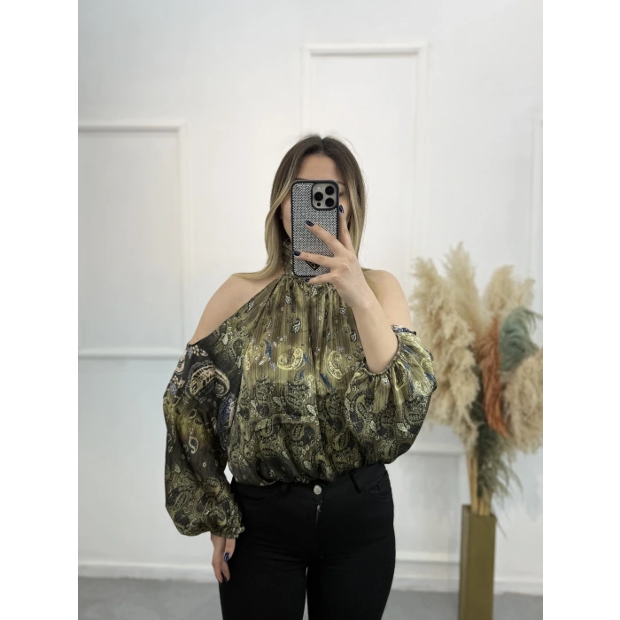 Lukp Etnik Desenli Şifon Bluz