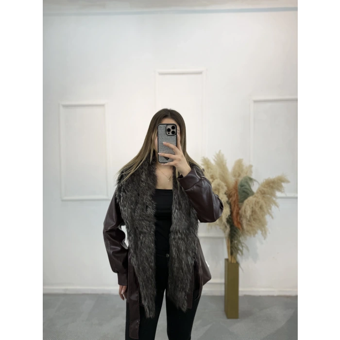 Peol Kürk Detaylı Deri Ceket