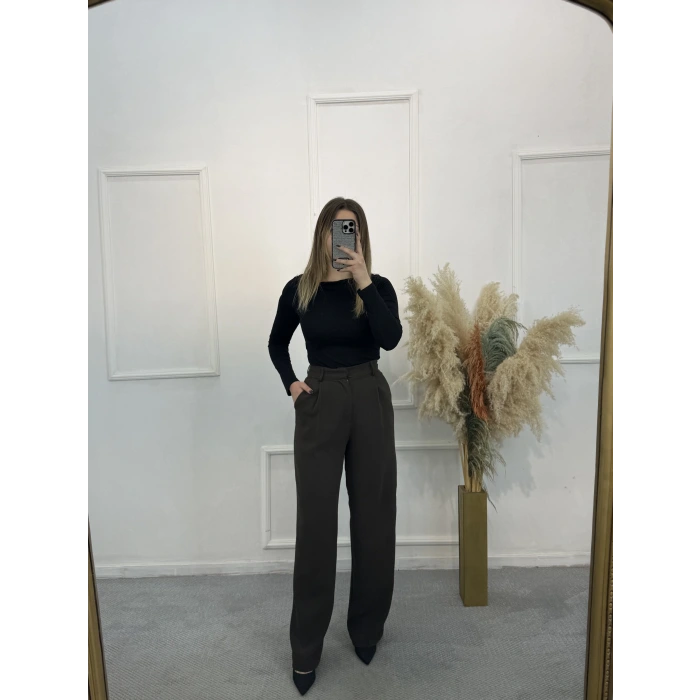 Perry Cep Detaylı Palazzo Kumaş Pantolon