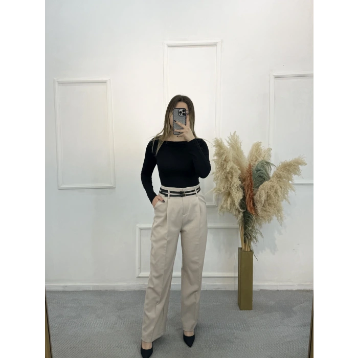 Perry Çift Köprülü Pileli Kumaş Pantolon