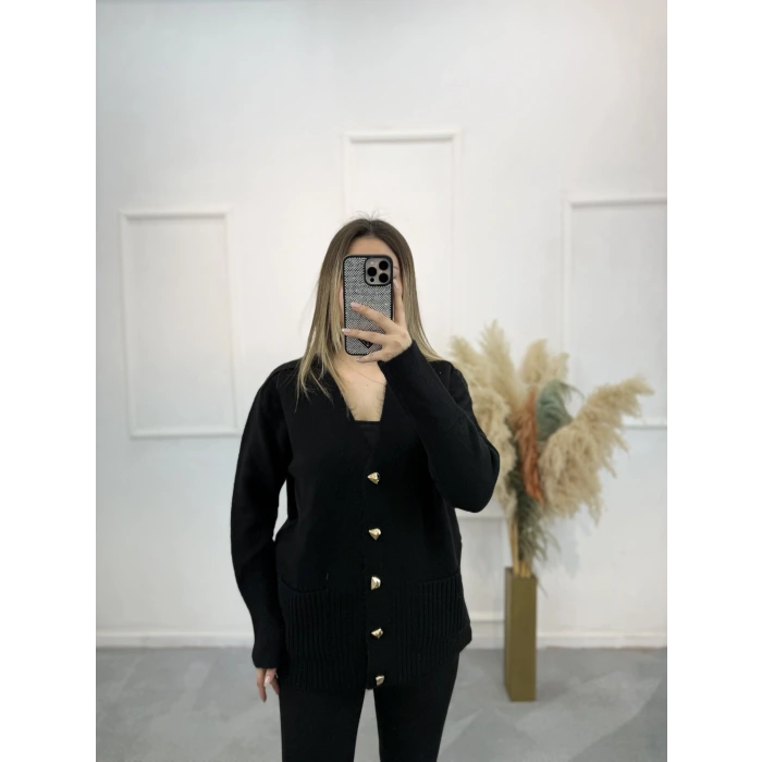 Pesy Gold Düğme Detaylı Hırka