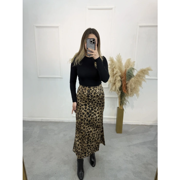 Pian Leopar Desen Saten Etek