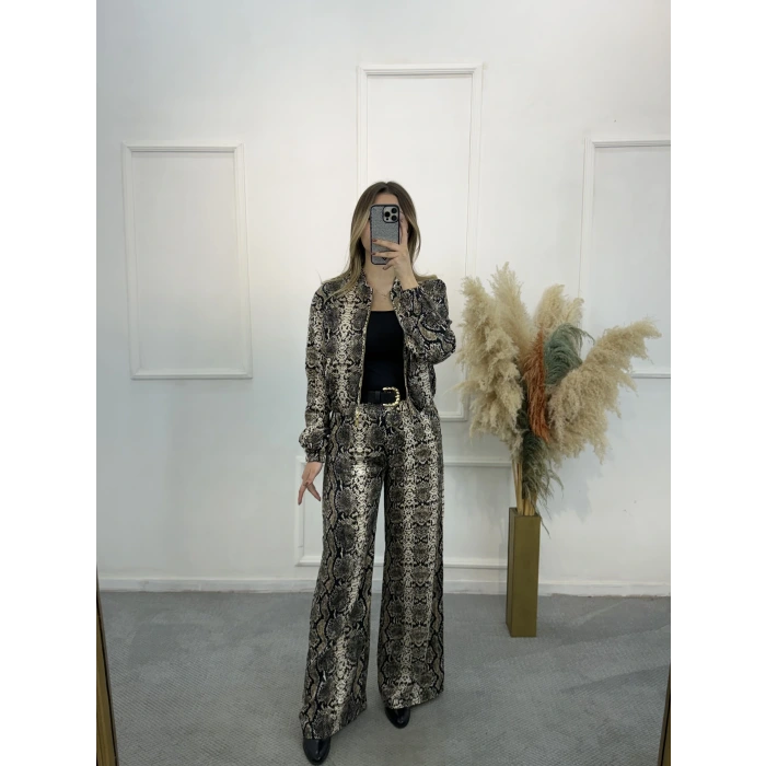 Priste Yılan Desenli Saten İkili Takım