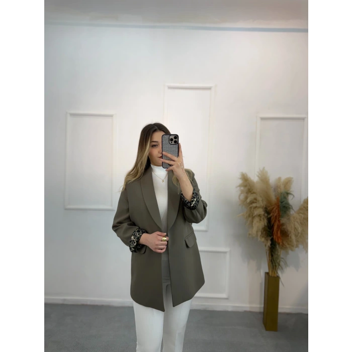 Şal Yaka Leopar Astarlı Blazer Ceket