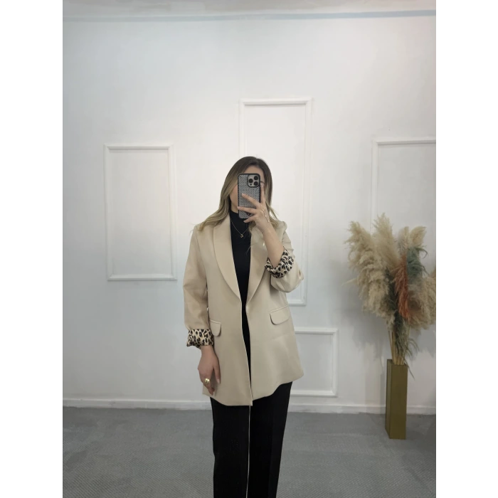 Şal Yaka Leopar Astarlı Blazer Ceket
