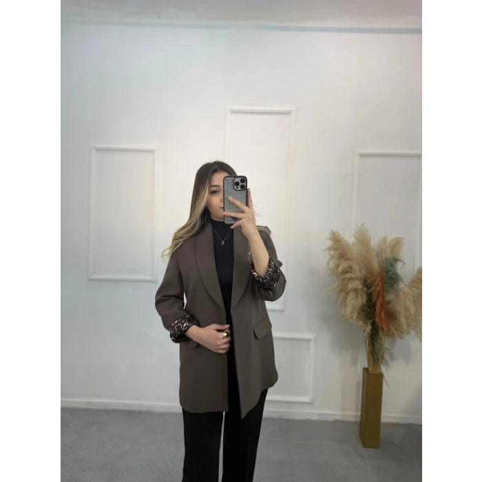 Şal Yaka Leopar Astarlı Blazer Ceket