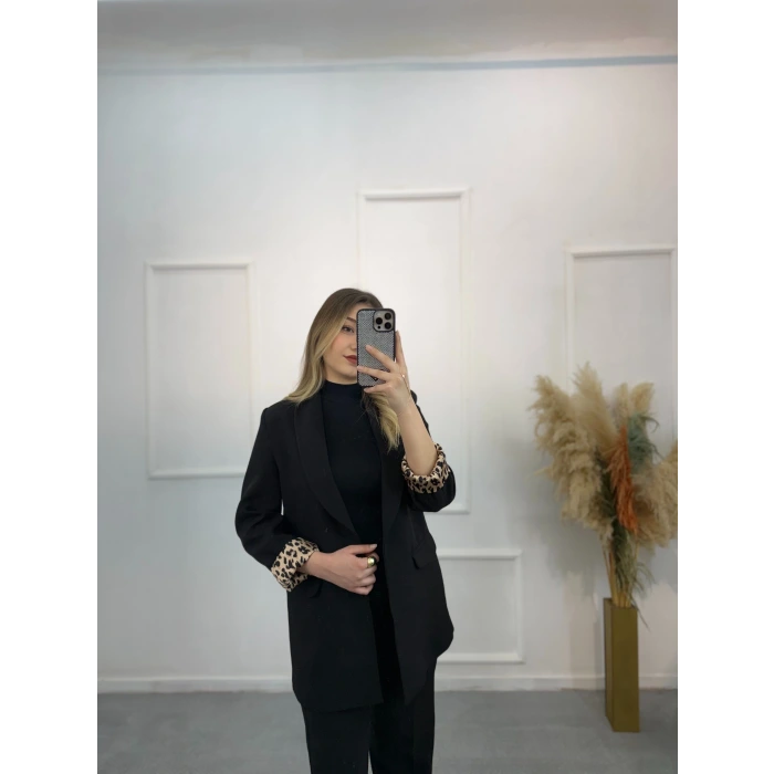 Şal Yaka Leopar Astarlı Blazer Ceket