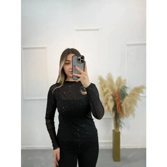 Simli Transparan Bluz