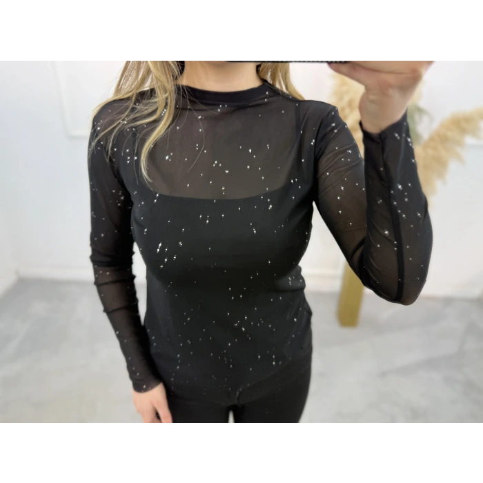 Simli Transparan Bluz