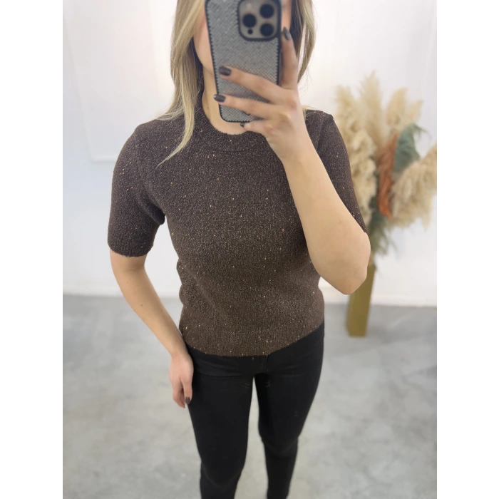 Simli Ve Pullu Yarım Kol Kazak