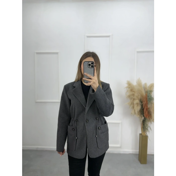 Solis Bel Büzğülü Tasarım Kaşe Kaban