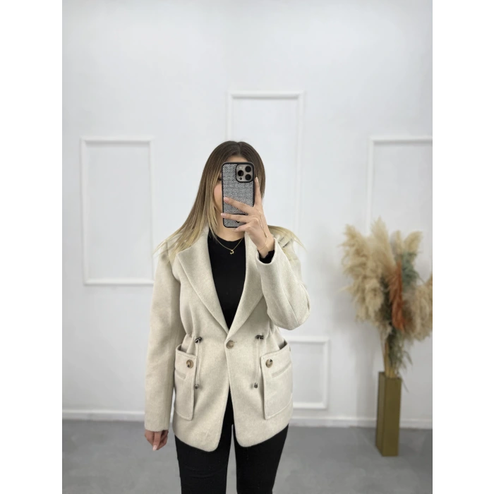 Solis Bel Büzğülü Tasarım Kaşe Kaban